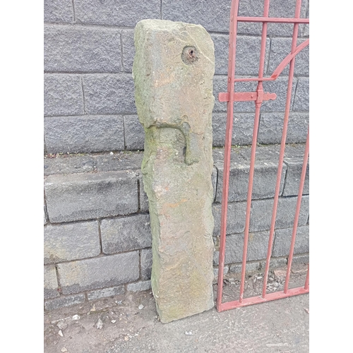 939 - Pair of sandstone field gateposts and field gate {H 142cm x W 33cm x D 15cm }. (NOT AVAILABLE TO VIE... 