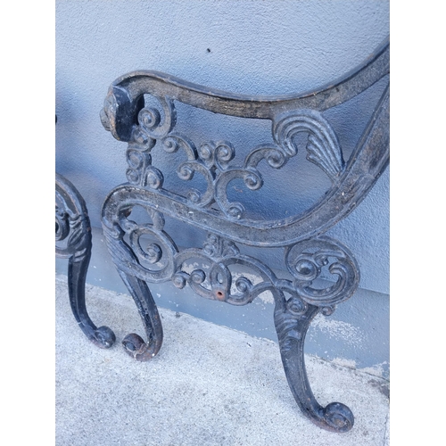 940 - Pair of decorative cast iron seat ends {74 cm H x 66 cm W}.