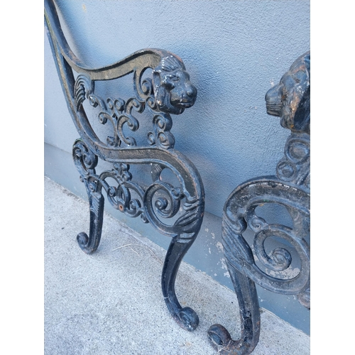 940 - Pair of decorative cast iron seat ends {74 cm H x 66 cm W}.