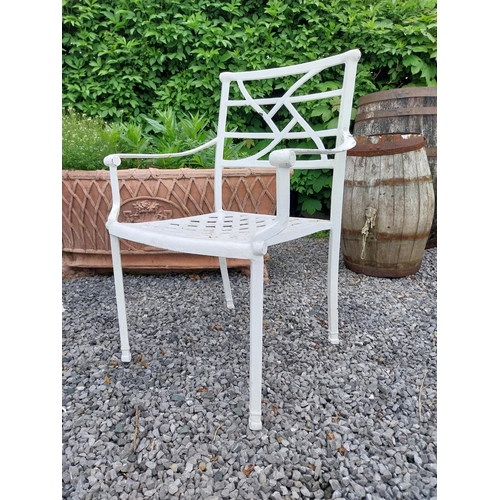 943 - Pair of cast aluminium garden chairs {84 cm H x 58 cm W x 45 cm D}.