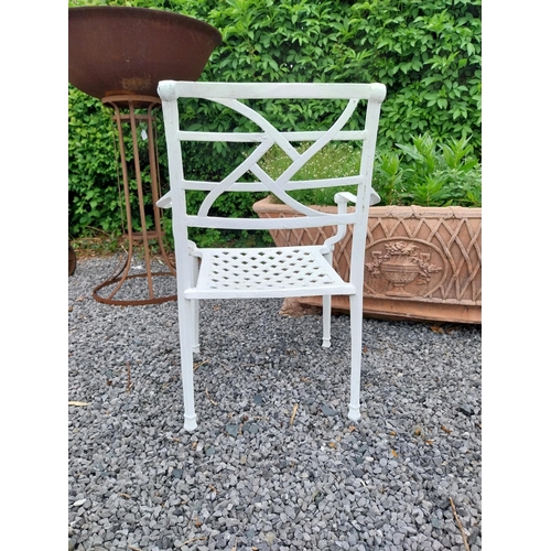 943 - Pair of cast aluminium garden chairs {84 cm H x 58 cm W x 45 cm D}.