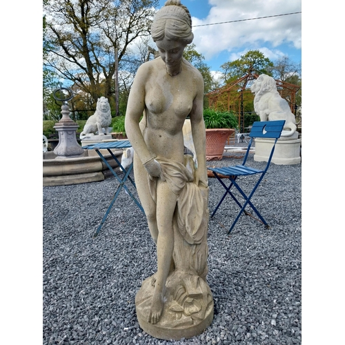 960 - Good quality moulded stone statue of a Grecian Lady raised on square pedestal {Overall 190 cm H x 47... 