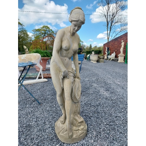 960 - Good quality moulded stone statue of a Grecian Lady raised on square pedestal {Overall 190 cm H x 47... 