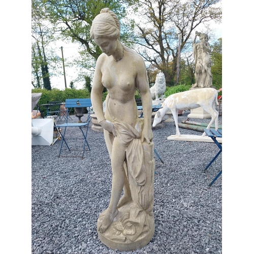 960 - Good quality moulded stone statue of a Grecian Lady raised on square pedestal {Overall 190 cm H x 47... 