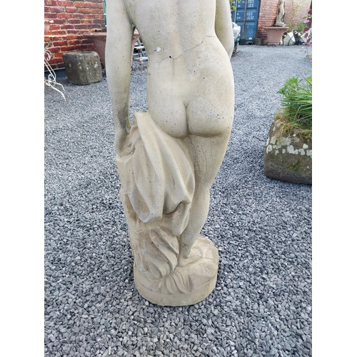 960 - Good quality moulded stone statue of a Grecian Lady raised on square pedestal {Overall 190 cm H x 47... 