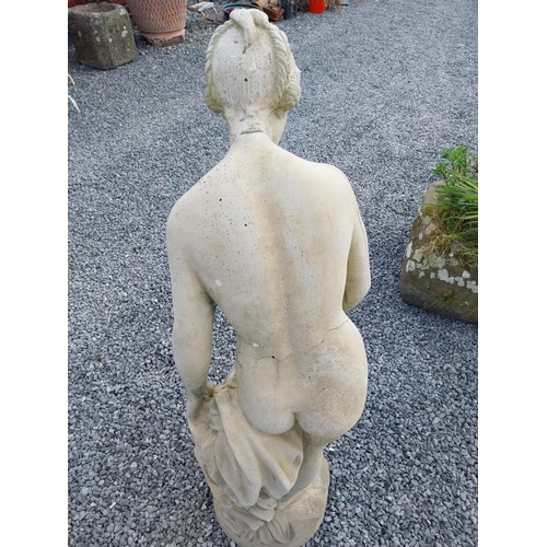 960 - Good quality moulded stone statue of a Grecian Lady raised on square pedestal {Overall 190 cm H x 47... 