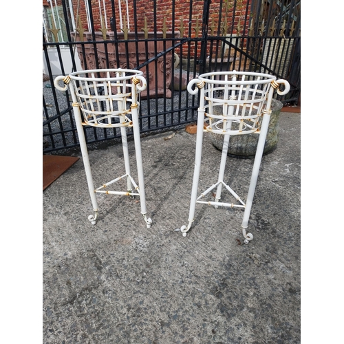 968 - Pair of wrought iron plant stands {76 cm H x 37 cm Dia.}. (NOT AVAILABLE TO VIEW IN PERSON)