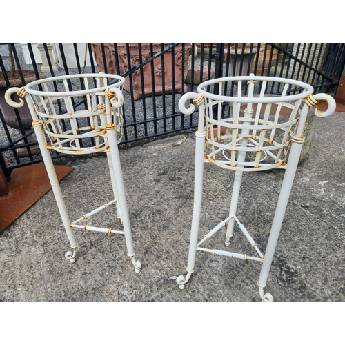 968 - Pair of wrought iron plant stands {76 cm H x 37 cm Dia.}. (NOT AVAILABLE TO VIEW IN PERSON)