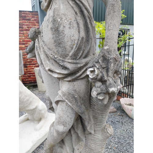 980 - Early 20th C. moulded stone statue of a Grecian lady {117 cm H x 43 cm W x 27 cm D}.