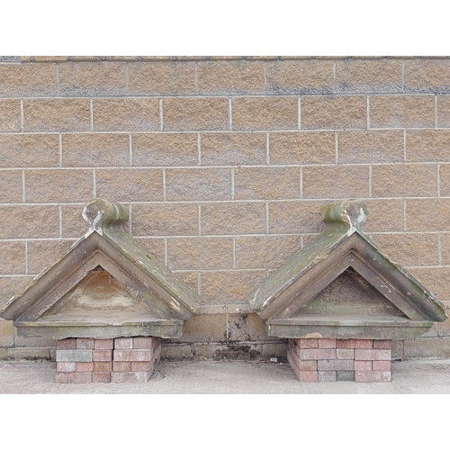 994 - Pair of sandstone pillar caps round finials {H 76cm x W 104cm x D 50cm }. (NOT AVAILABLE TO VIEW IN ... 