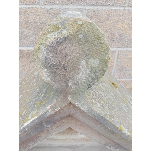 994 - Pair of sandstone pillar caps round finials {H 76cm x W 104cm x D 50cm }. (NOT AVAILABLE TO VIEW IN ... 