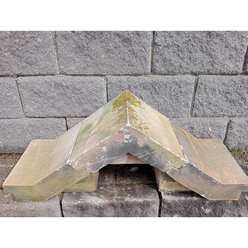 997 - Pair of sandstone hand carved gate post finials circa 1880 {Each H 40cm x W 90cm x D 36cm }. (NOT AV... 