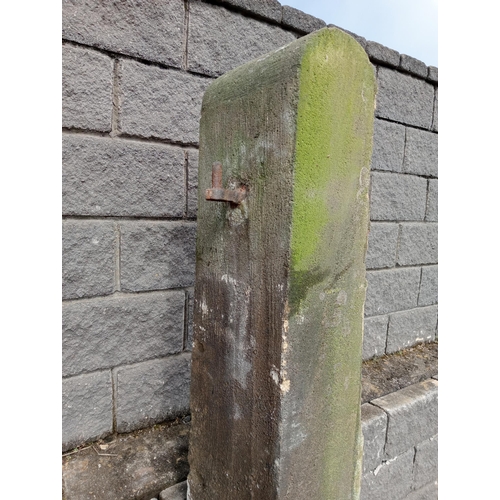 999 - Millstone gritstone domed top gatepost {H 193cm x W 23cm x D 33cm }. (NOT AVAILABLE TO VIEW IN PERSO... 