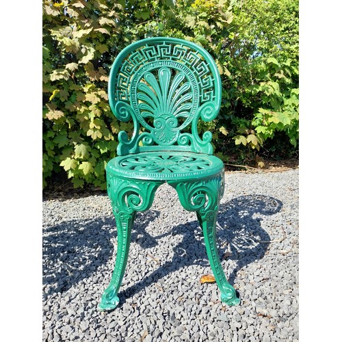 32 - Decorative painted aluminium garden bench and two matching chairs in the Coalbrookdale style {Bench ... 