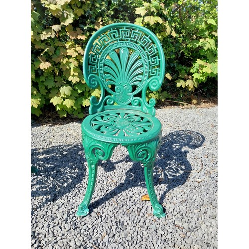 32 - Decorative painted aluminium garden bench and two matching chairs in the Coalbrookdale style {Bench ... 