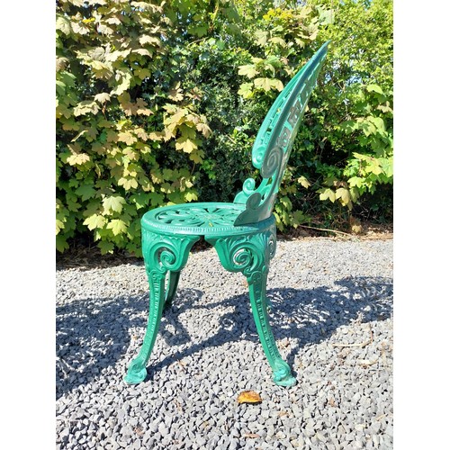 32 - Decorative painted aluminium garden bench and two matching chairs in the Coalbrookdale style {Bench ... 