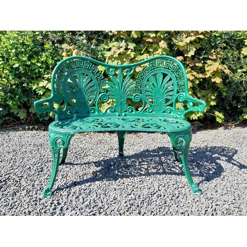 32 - Decorative painted aluminium garden bench and two matching chairs in the Coalbrookdale style {Bench ... 