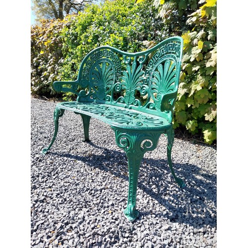 32 - Decorative painted aluminium garden bench and two matching chairs in the Coalbrookdale style {Bench ... 