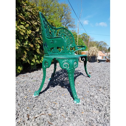 32 - Decorative painted aluminium garden bench and two matching chairs in the Coalbrookdale style {Bench ... 