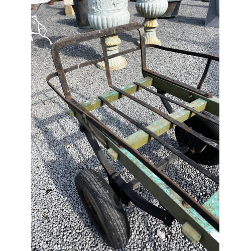 22 - Early 20th C. florists wooden and metal trolley {85cm H x 177cm W x 95cm D}