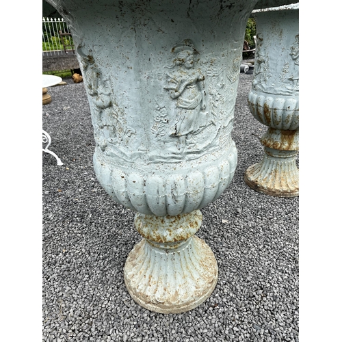 30 - Pair of cast iron urns in the Victorian style {117cm H x 81cm Dia.}