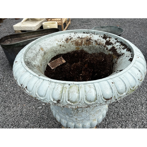 30 - Pair of cast iron urns in the Victorian style {117cm H x 81cm Dia.}