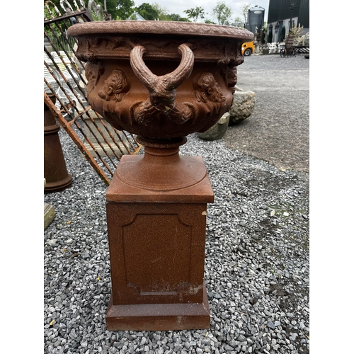 48 - 19th C. glazed stoneware Warwick urns on pedestal {86cm H x 60cm Dia.}