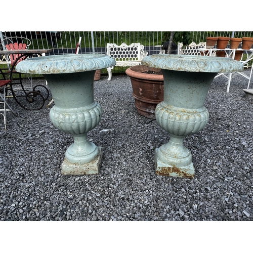 60 - Pair of cast iron urns in the Victorian style {75cm H x 57cm Dia.}