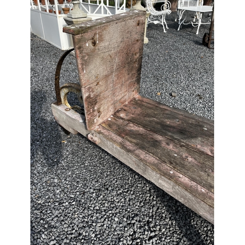 722 - Early 20th C. painted pine turf barrow {84cm H x 190cm W x 60cm D}