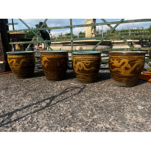 880 - Set of four oriental glazed terracotta pots {42cm H x 42cm Dia.}