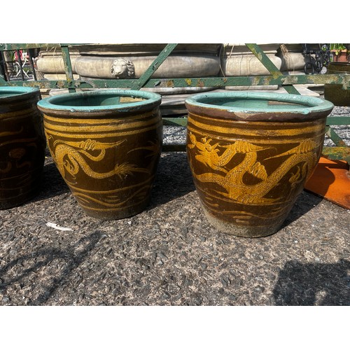 880 - Set of four oriental glazed terracotta pots {42cm H x 42cm Dia.}