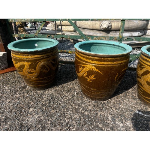 880 - Set of four oriental glazed terracotta pots {42cm H x 42cm Dia.}