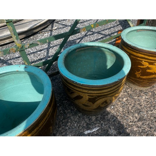 880 - Set of four oriental glazed terracotta pots {42cm H x 42cm Dia.}