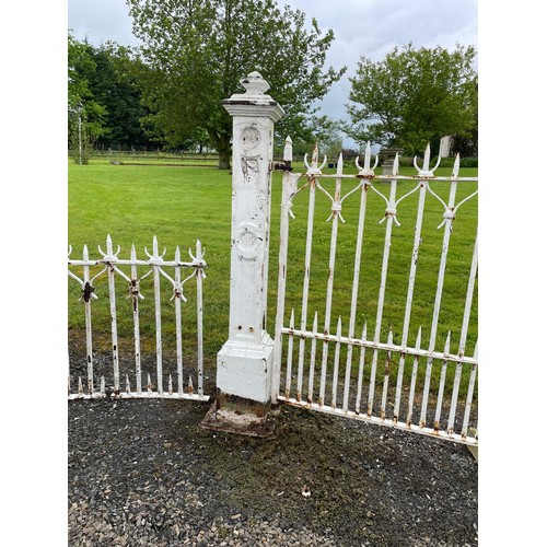 9 - Rare 19th C. set of enterence gates and bell mount with pair of cast iron gate posts {Gate: 170cm H ... 