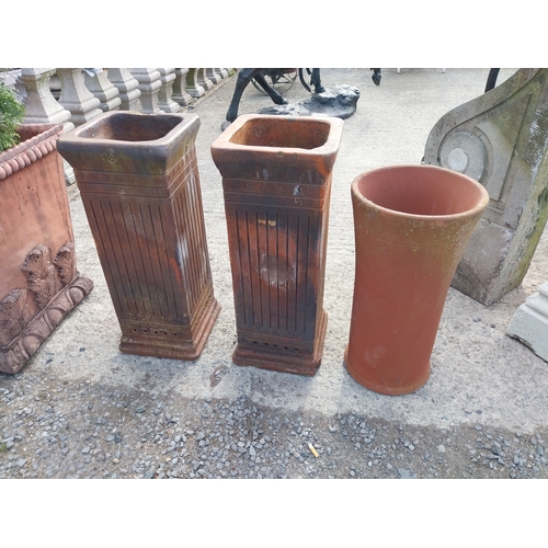 118 - Three early 20th C. stoneware planters {Two: 70cm H x 28cm W x 28cm D and One: 60cm H x 30cm Dia.}