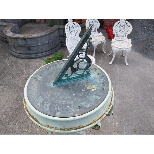 46 - 19th C. Bronze sundial on cast iron base by Yeats and Son, Grafton St. Dublin {134cm H x 45cm Dia.}