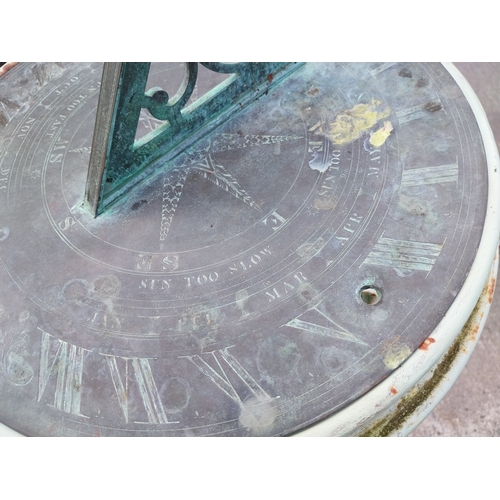 46 - 19th C. Bronze sundial on cast iron base by Yeats and Son, Grafton St. Dublin {134cm H x 45cm Dia.}