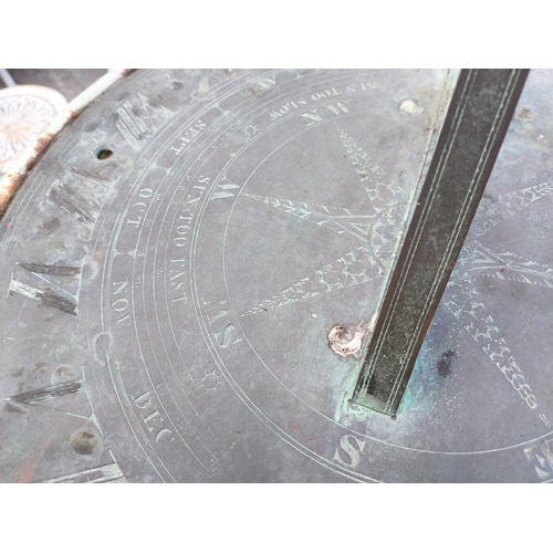 46 - 19th C. Bronze sundial on cast iron base by Yeats and Son, Grafton St. Dublin {134cm H x 45cm Dia.}