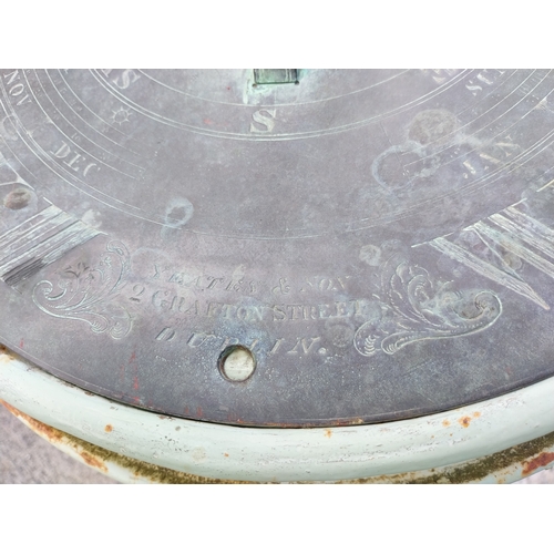 46 - 19th C. Bronze sundial on cast iron base by Yeats and Son, Grafton St. Dublin {134cm H x 45cm Dia.}