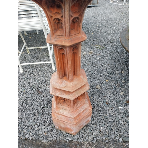 504 - Good quality moulded terracotta bird bath in the gothic style {97cm H x 42cm Dia.}