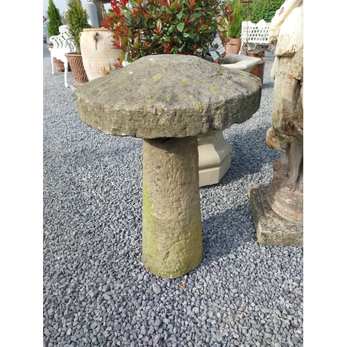 65 - 19th C. Sandstone saddle stone {76cm H x 53cm Dia.}