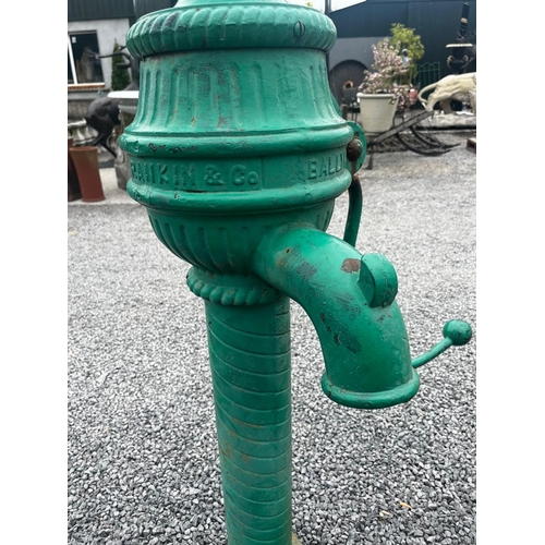 604 - 19th C. Cast iron Ballymena cow tail pump {130cm H x 87cm W x 48cm D}