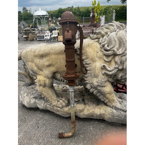 896 - 19th C. Cast iron wall water pump {84cm H x 30cm Wx 40cm D}