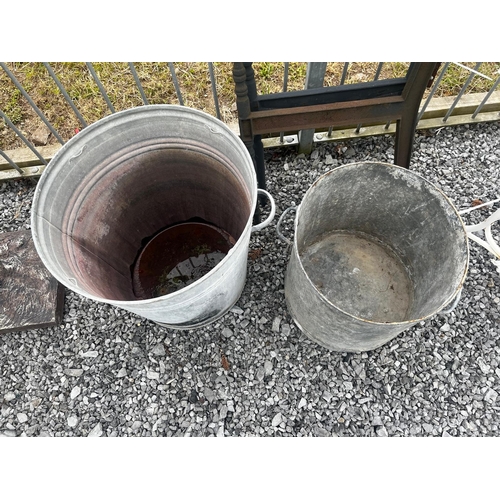 986 - Two early 20th C. galvanised planters {53cm H x 60cm Dia. & 45cm H x 50cm Dia.}