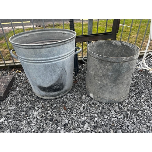 986 - Two early 20th C. galvanised planters {53cm H x 60cm Dia. & 45cm H x 50cm Dia.}