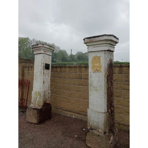 100B - Pair of large limestone pillars with pillar caps {H 255cm x W 50cm x D 50cm Caps 65 x 65}. (NOT AVAI... 