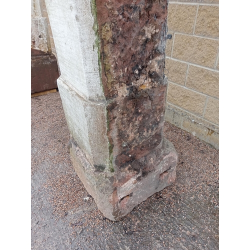 100B - Pair of large limestone pillars with pillar caps {H 255cm x W 50cm x D 50cm Caps 65 x 65}. (NOT AVAI... 