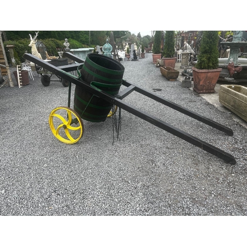 1032 - Early 20th C. metal bound oak water cart on cast iron wheels. Belongs to Brian McHugh C2