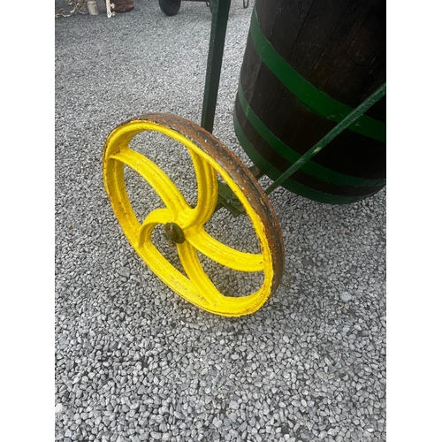 1032 - Early 20th C. metal bound oak water cart on cast iron wheels. Belongs to Brian McHugh C2