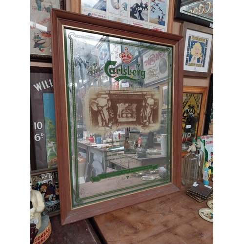 1 - Framed Carlsberg advertising mirror.{91 cm H x 71 cm W}.